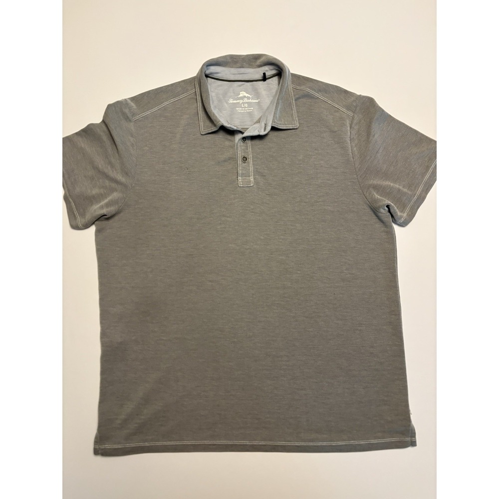 Tommy Bahama Polo Shirt Gray Size Large Short Sleeve Casual Stretch Lightweight